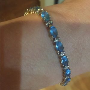 Genuine Blue Topaz Diamond Tennis Bracelet 7.5”